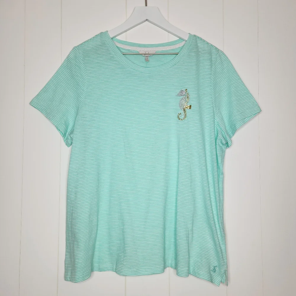 Joules Striped Carley Print Short Sleeve Classic Crewneck T Shirt Womens Size 14 - Picture 1 of 8